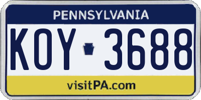 PA license plate KOY3688