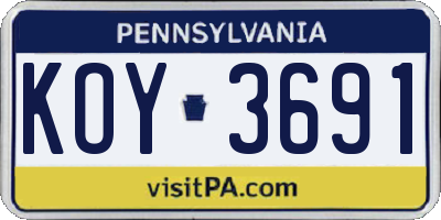 PA license plate KOY3691