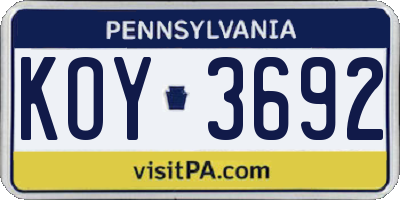 PA license plate KOY3692