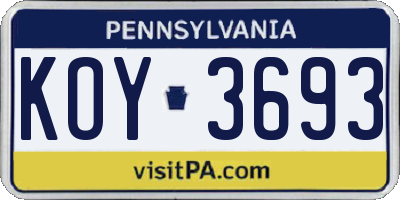 PA license plate KOY3693
