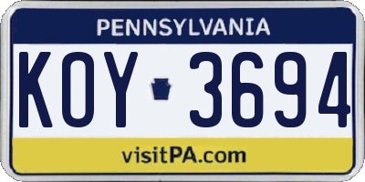 PA license plate KOY3694