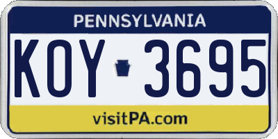 PA license plate KOY3695