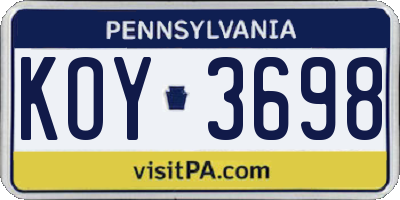PA license plate KOY3698