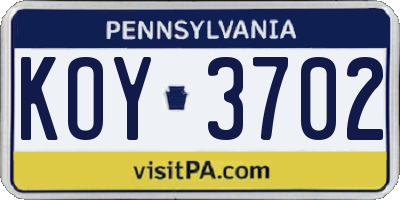 PA license plate KOY3702