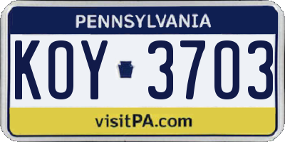 PA license plate KOY3703