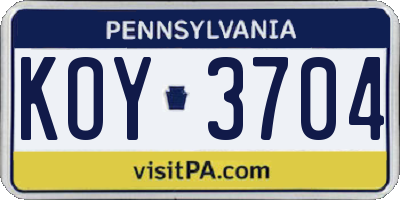 PA license plate KOY3704