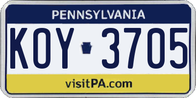 PA license plate KOY3705