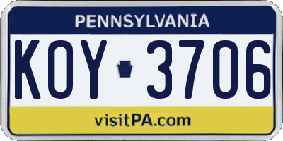PA license plate KOY3706