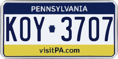 PA license plate KOY3707