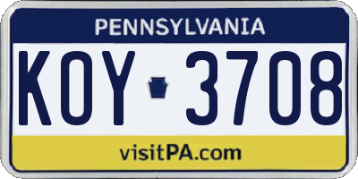 PA license plate KOY3708