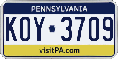 PA license plate KOY3709