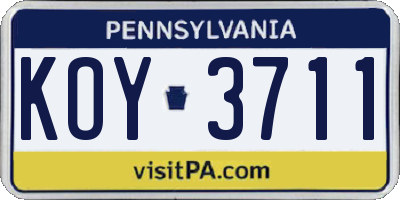 PA license plate KOY3711