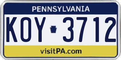 PA license plate KOY3712