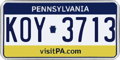 PA license plate KOY3713