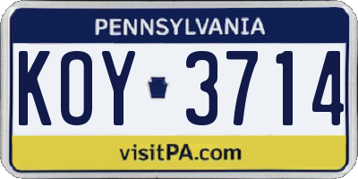 PA license plate KOY3714