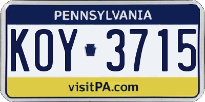 PA license plate KOY3715