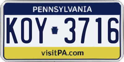 PA license plate KOY3716