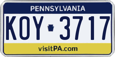 PA license plate KOY3717
