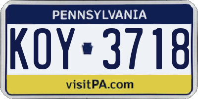 PA license plate KOY3718