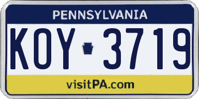 PA license plate KOY3719