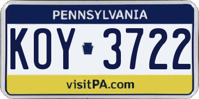 PA license plate KOY3722
