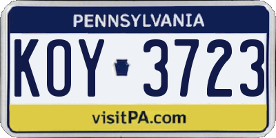 PA license plate KOY3723