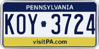PA license plate KOY3724