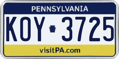 PA license plate KOY3725