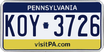 PA license plate KOY3726