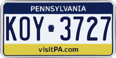 PA license plate KOY3727