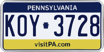 PA license plate KOY3728