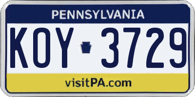 PA license plate KOY3729
