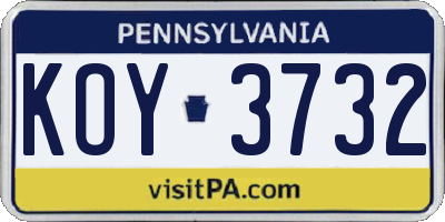 PA license plate KOY3732