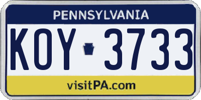 PA license plate KOY3733