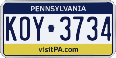 PA license plate KOY3734