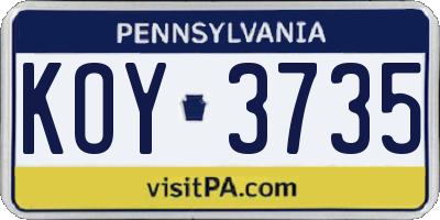 PA license plate KOY3735