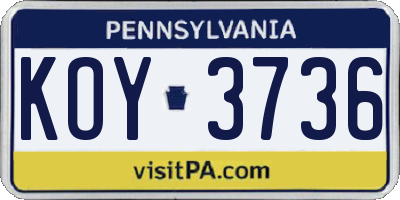 PA license plate KOY3736