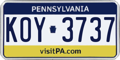 PA license plate KOY3737