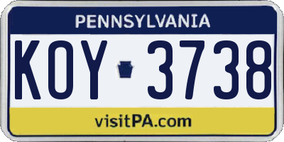 PA license plate KOY3738