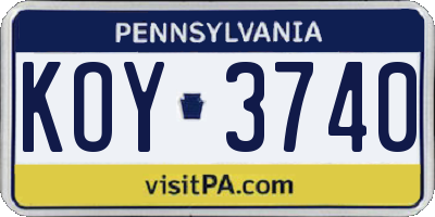 PA license plate KOY3740