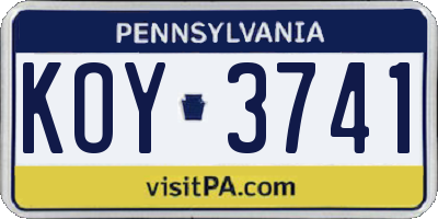 PA license plate KOY3741