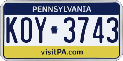 PA license plate KOY3743