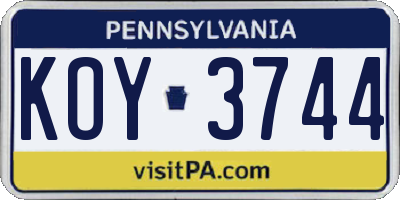 PA license plate KOY3744