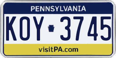 PA license plate KOY3745