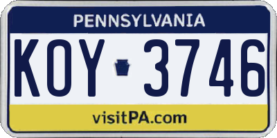 PA license plate KOY3746