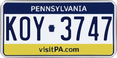 PA license plate KOY3747
