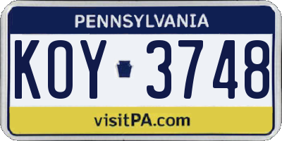 PA license plate KOY3748