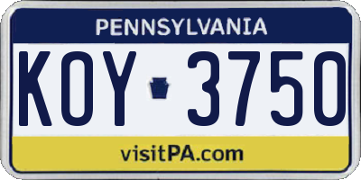 PA license plate KOY3750