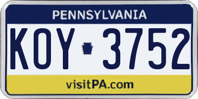 PA license plate KOY3752