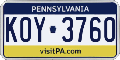 PA license plate KOY3760